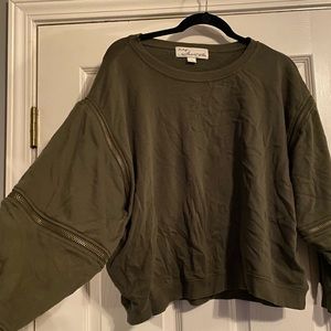 Olive Green Zippered Sleeve Sweatshirt
